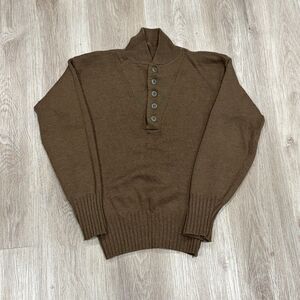 Vtg 80s 90s Military Issue Wool Knit Sweater Vtg Distressed OD Henley USA Mens S